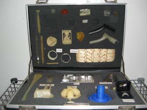 Sample items manufactured in early 3D printers in the 1990s