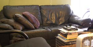 Black faux leather couch